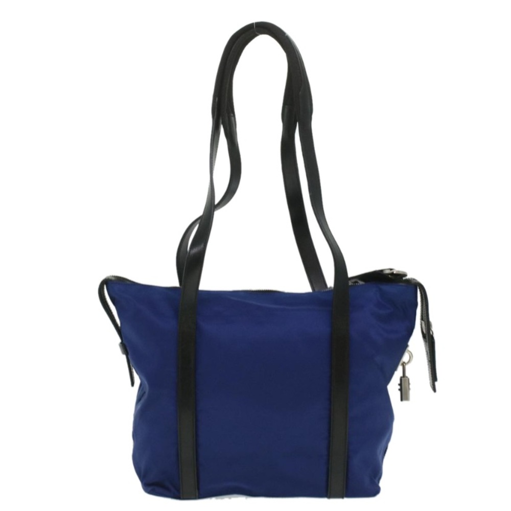 Prada Dark Navy Blue Nylon & Leather Medium Tote Bag w/Lock COA & Prada Dust Bag